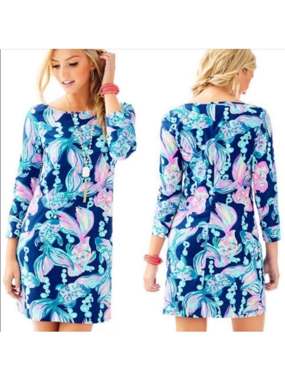 Lilly Pulitzer Size Small Marlowe Going Coastal Dress Pima Cotton Navy / Pink